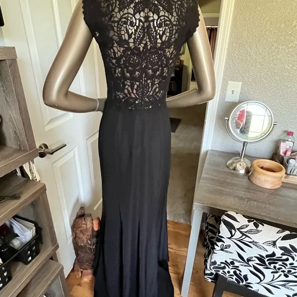 Tadashi Shoji Black and Silver Embellished Maxi Gown